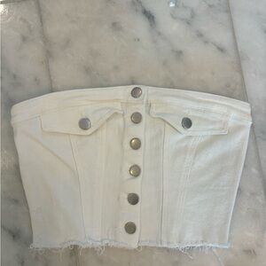 White Denim Strapless Top with Button Details